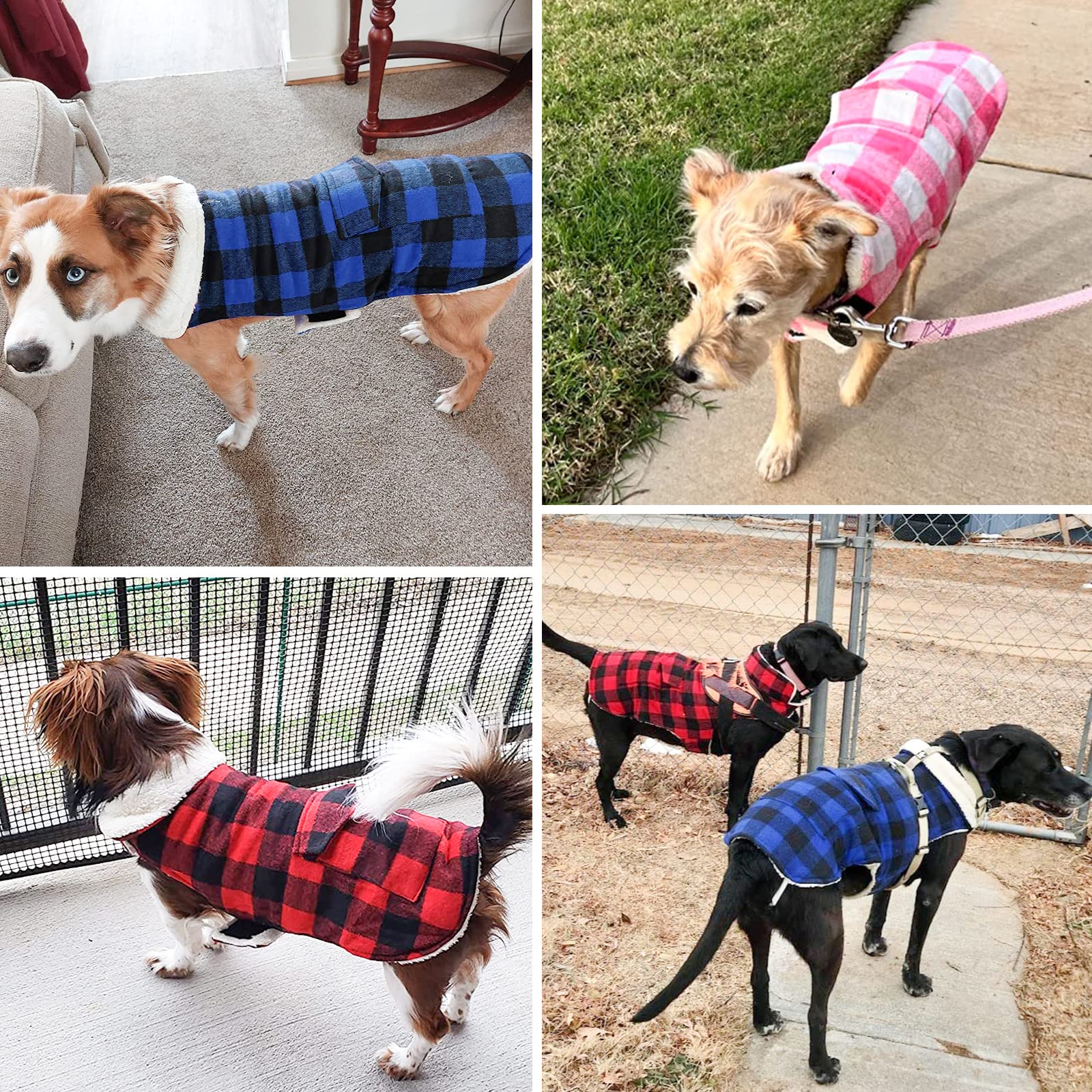 Malier Classic Plaid Fleece Dog Coat blue X-Small demonstrates size variant for small dogs.