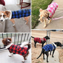 Malier Classic Plaid Fleece Dog Coat blue X-Small demonstrates size variant for small dogs.