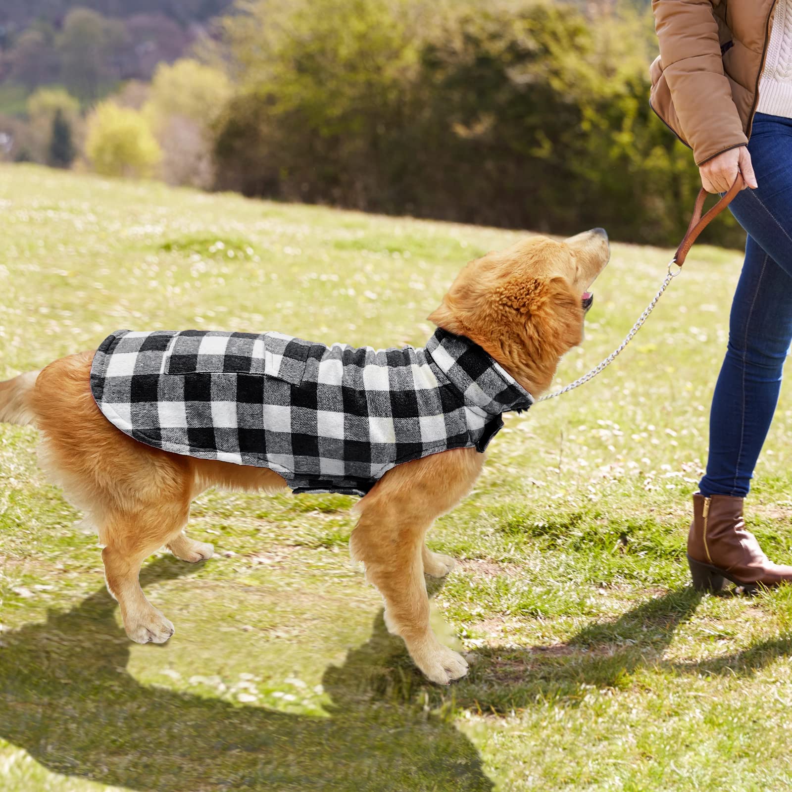 Malier Classic Plaid Fleece Dog Coat machine washable for easy care