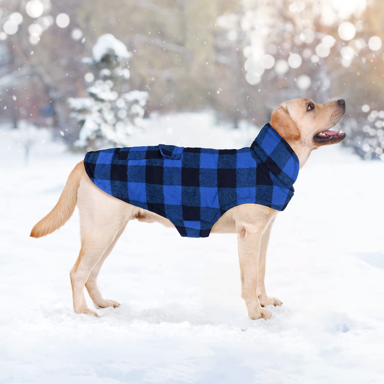 Malier Classic Plaid Fleece Dog Coat easy-on belly fastening for secure fit.