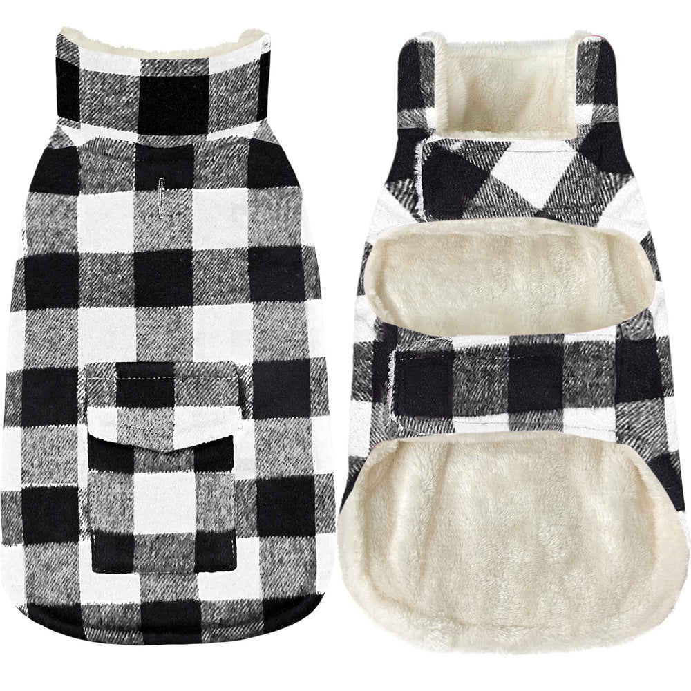 Malier Classic Plaid Fleece Dog Coat front view showing warm windproof design