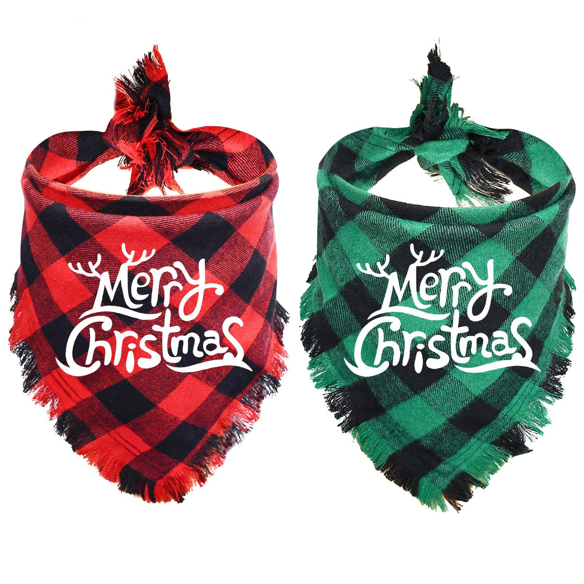Malier dog bandana buffalo plaid tassel edges for festive styling