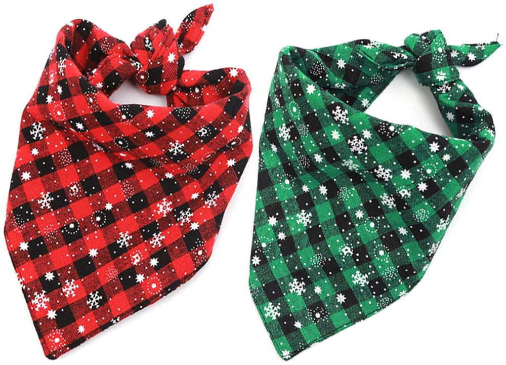 Malier dog bandana with Christmas plaid snowflake in green adds festive style for pets