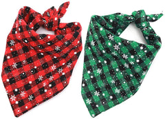 Malier dog bandana with Christmas plaid snowflake in green adds festive style for pets