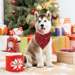 Malier dog bandana with red Christmas plaid snowflake boosts holiday photo-ready look