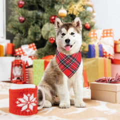 Malier dog bandana classic plaid red styled as a festive pet costume