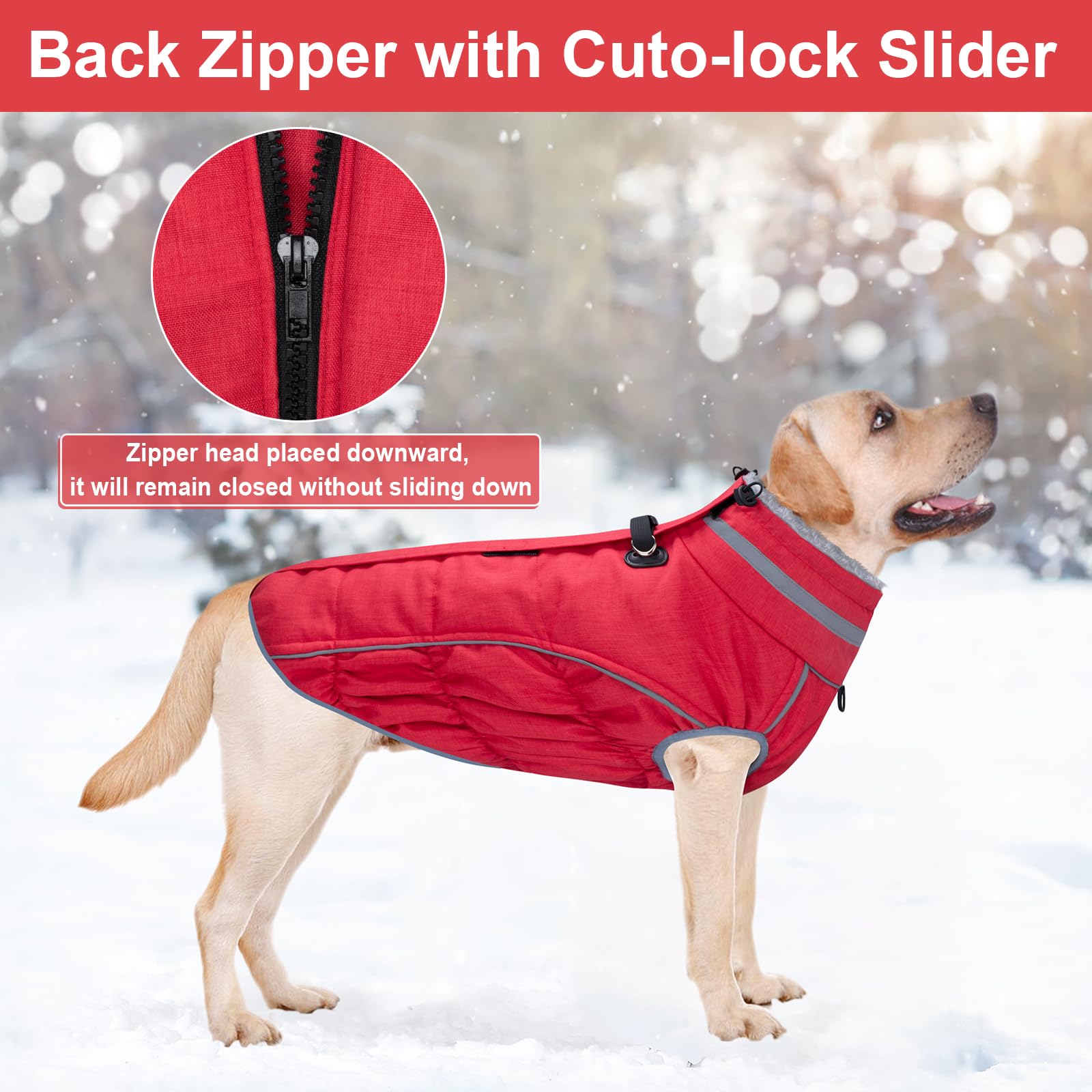 Malier red x-large coat elastic neck collar for adjustable secure fit.