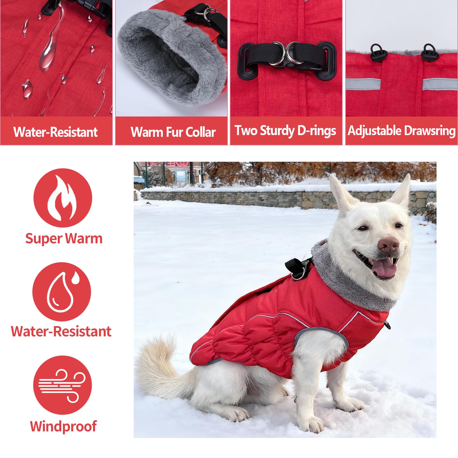 Malier red x-large coat waterproof fleece lining for warmth and protection.