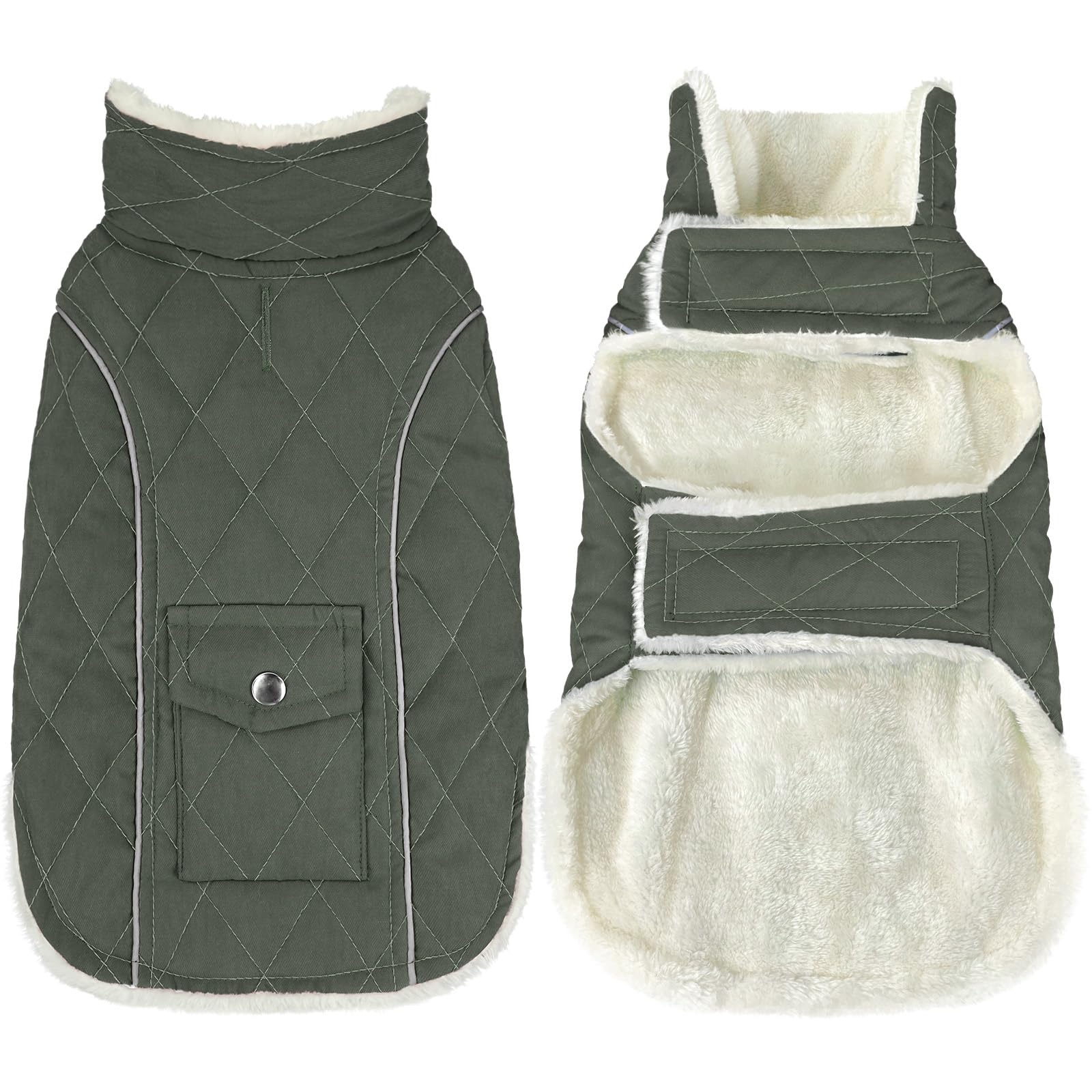 Malier dog winter coat green front view for warmth and mobility