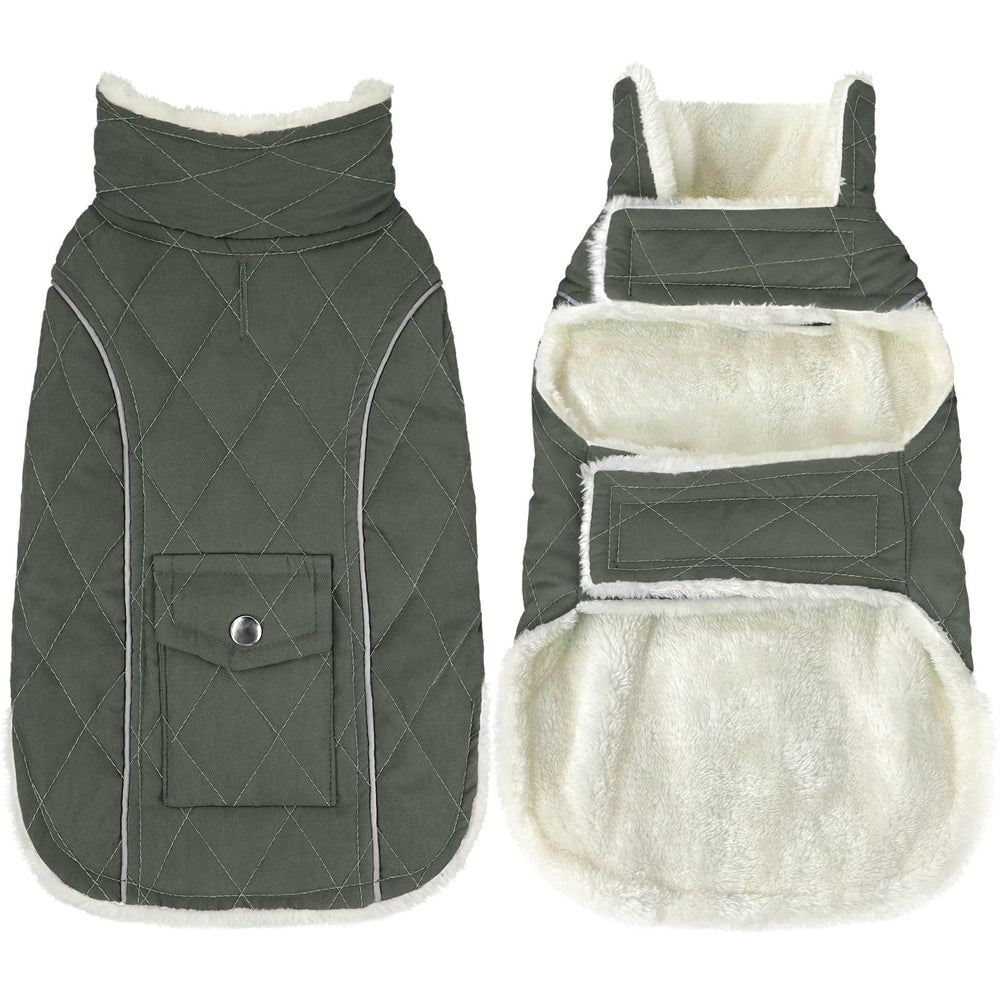 Malier dog winter coat green front view for warmth and mobility