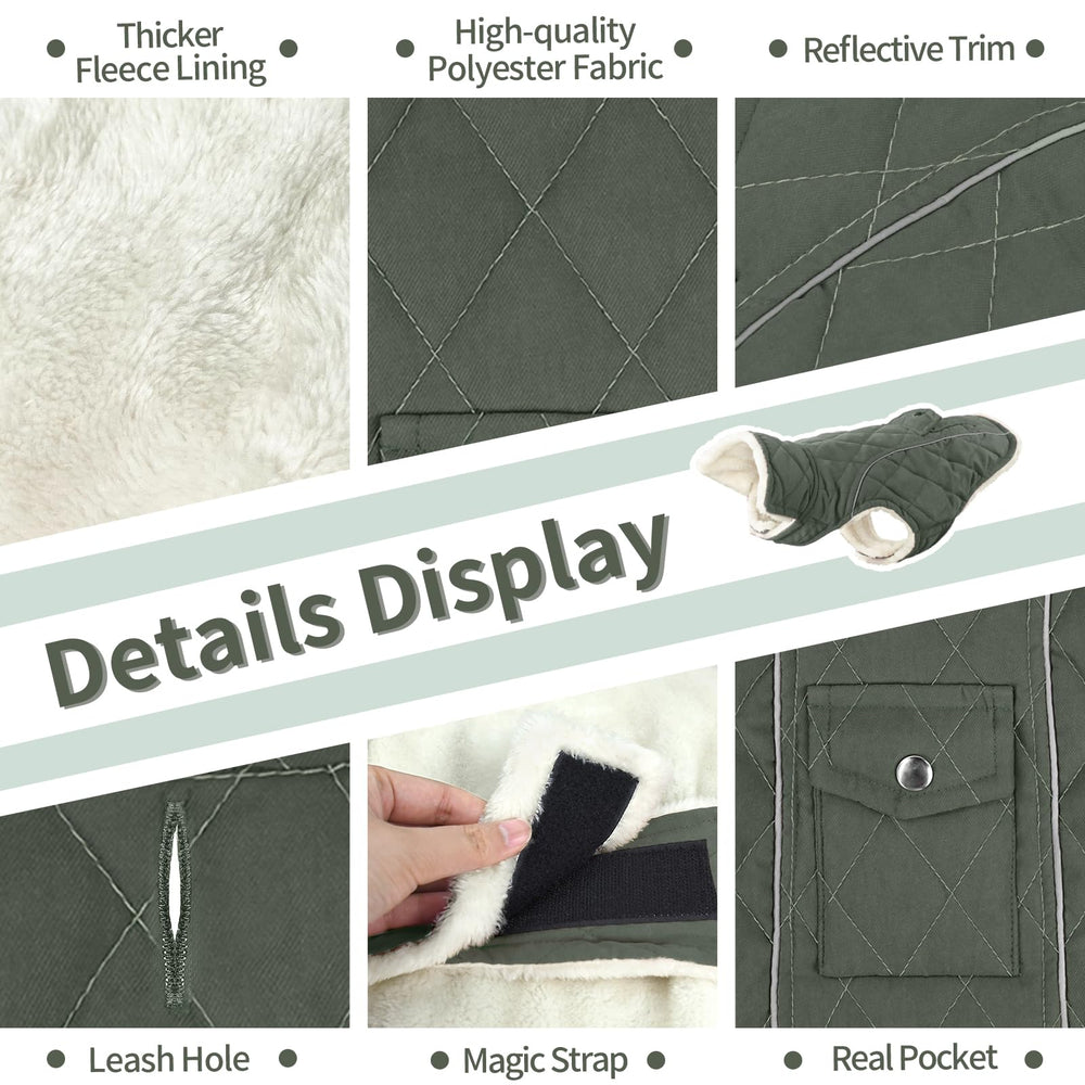Malier dog coat features leash hole for secure tethering during outdoor walks.