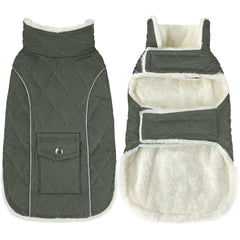 Malier dog winter coat with real pocket for secure carry during walks.