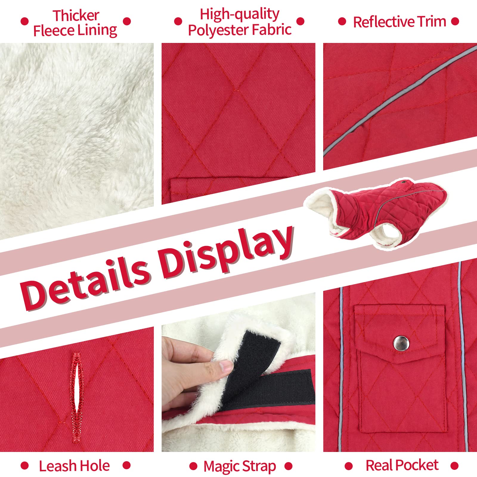 Malier dog winter coat side belly closure for easy on/off
