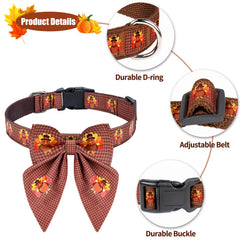 Malier Thanksgiving bow tie detail on dog adds stylish holiday look.