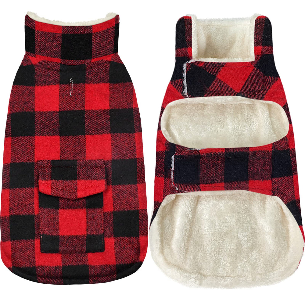Malier winter coat for dogs plaid back view delivers full-coverage warmth for outings
