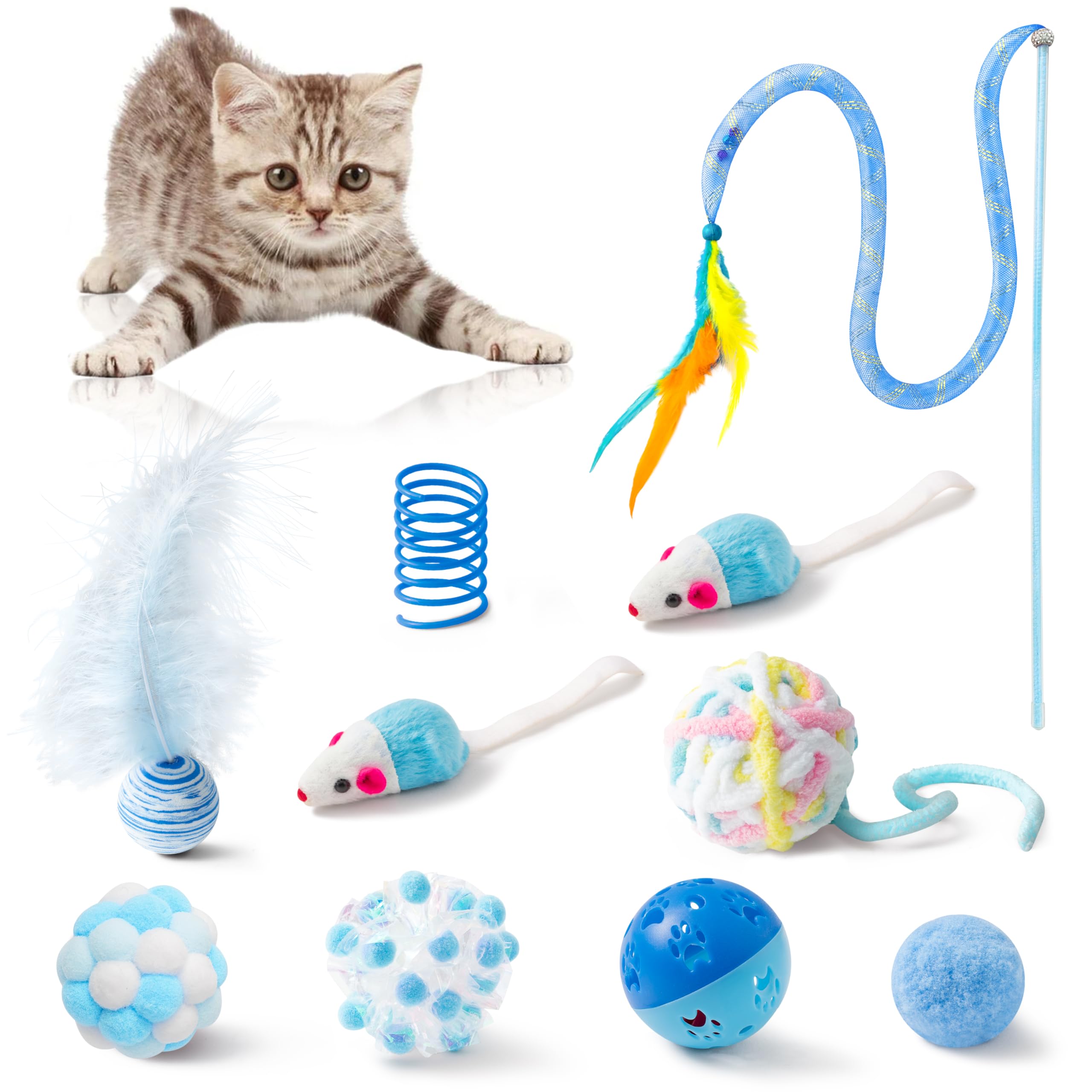 MALLMALL6 blue fluffy ball image for indoor cat play and stimulation