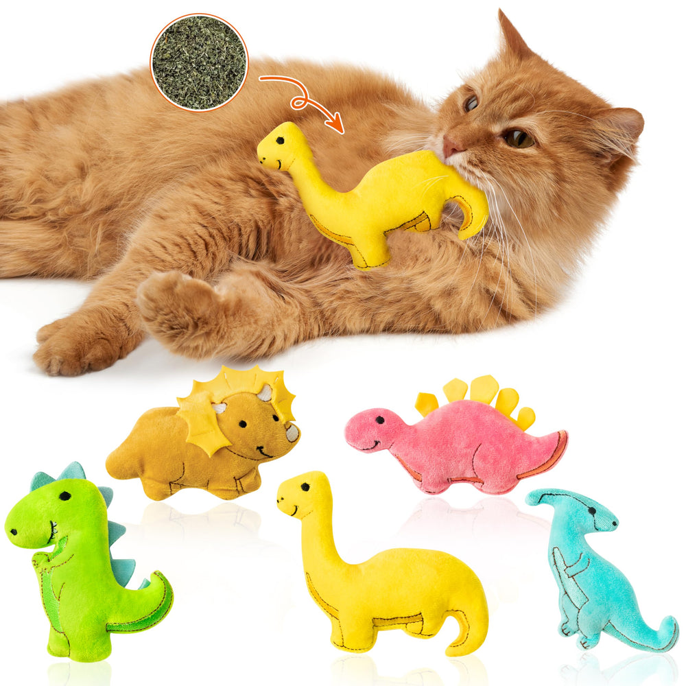Mallmall6 dinosaur catnip toy triceratops play scene boosts hunting instinct during interactive sessions.
