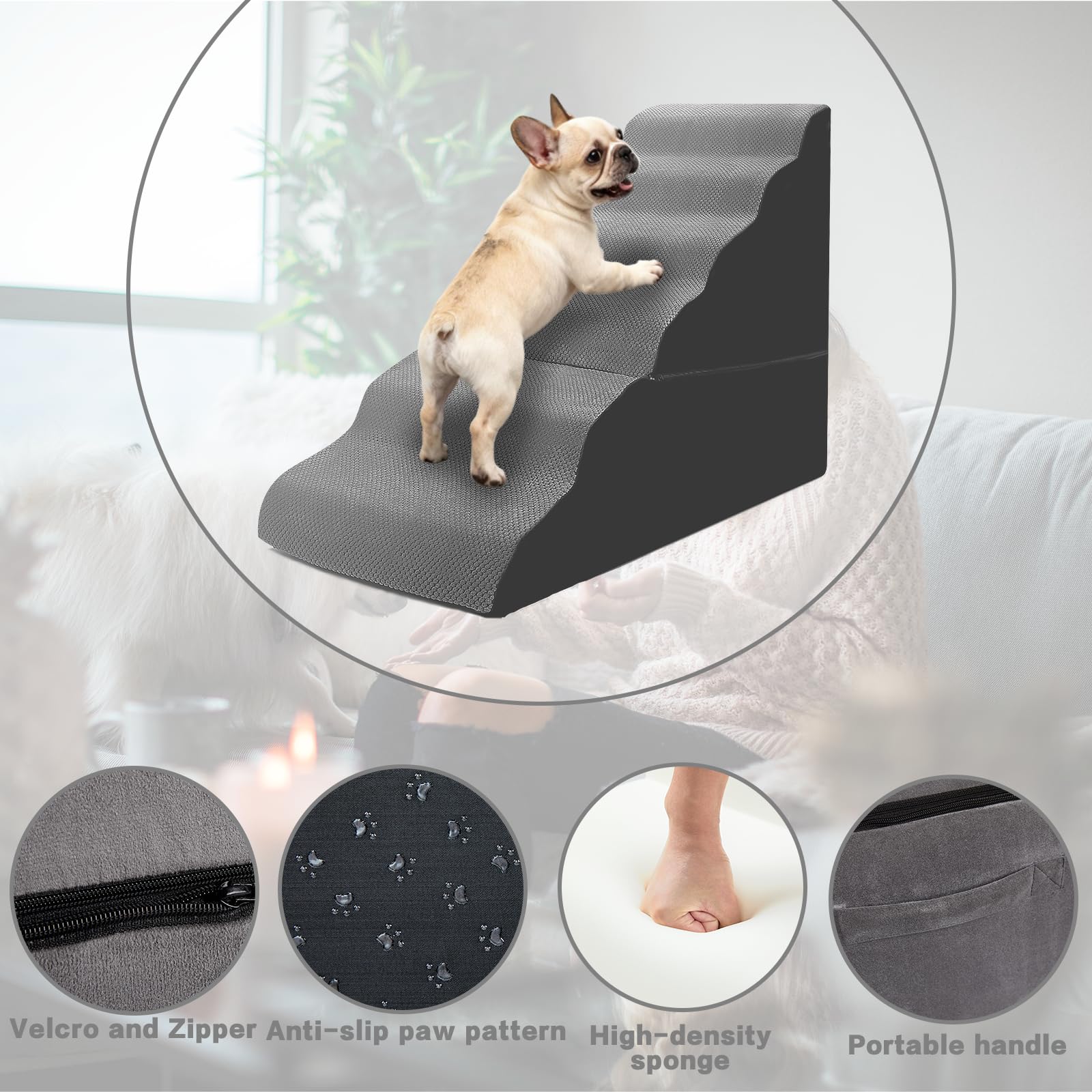 MALOROY dog stairs 2in1 design demonstrates dual-use for stairs and bed.
