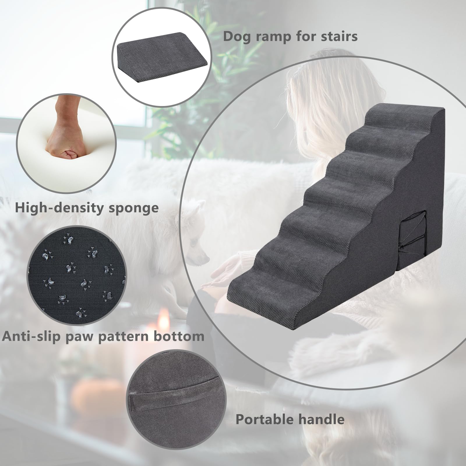 MALOROY dog stairs anti-slip front-dot cover improves traction.