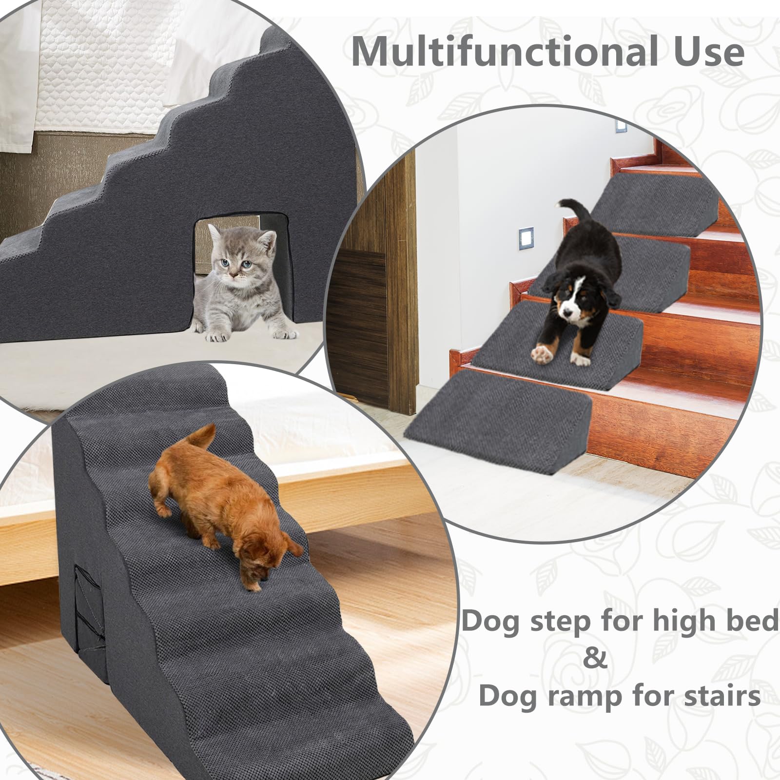 MALOROY dog stairs dark grey cover assembly in a modern room.