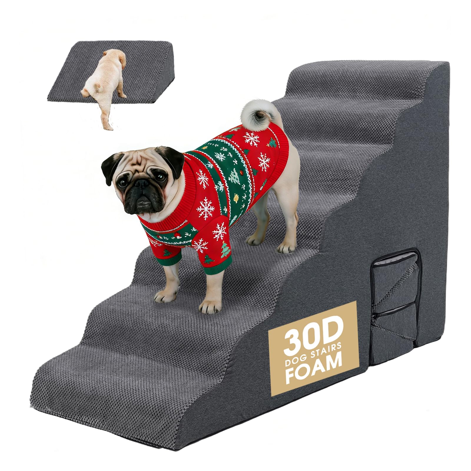 MALOROY dog stairs high beds 33.8 inches front view for safe bed access.
