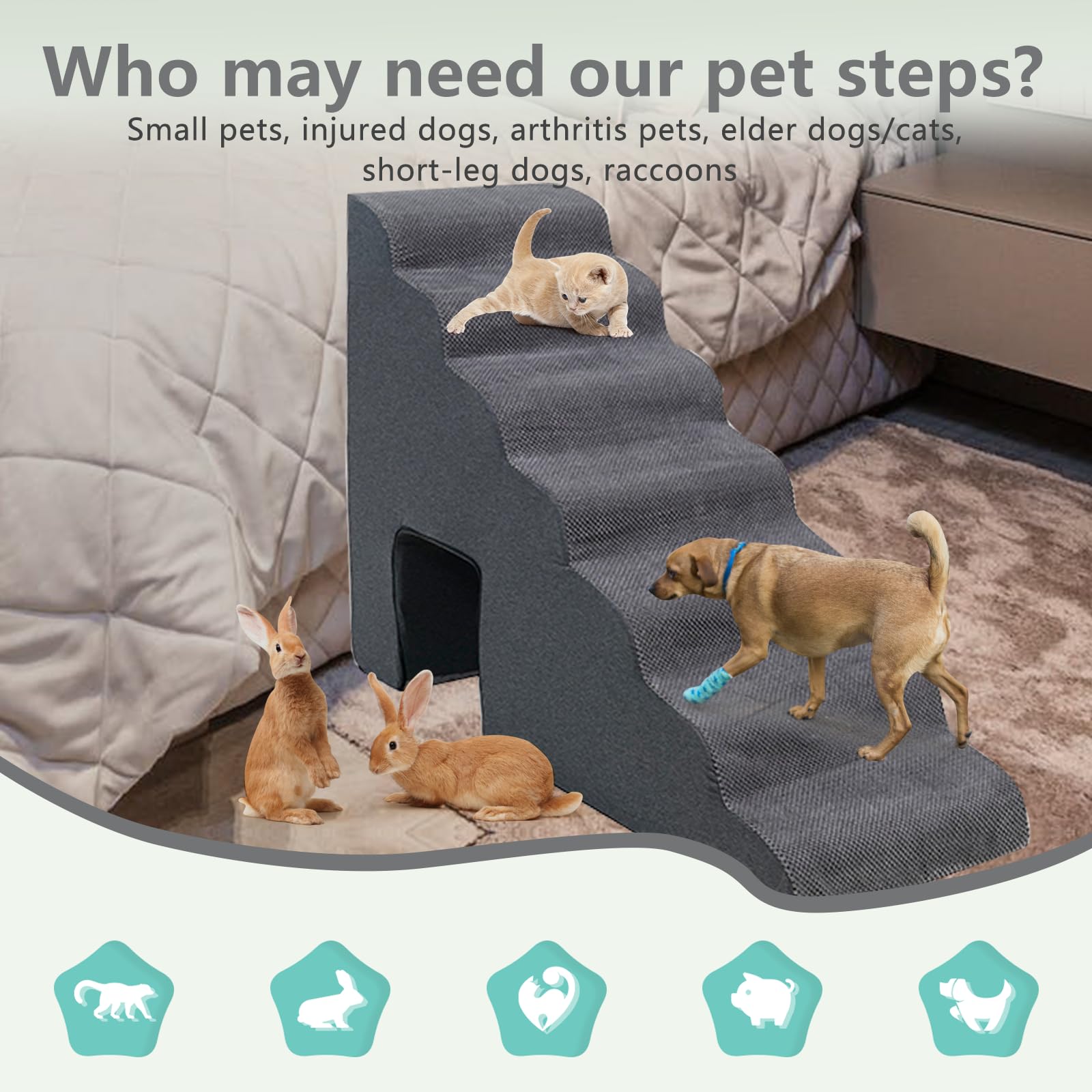 MALOROY dog stairs removable corduroy cover for easy cleaning.