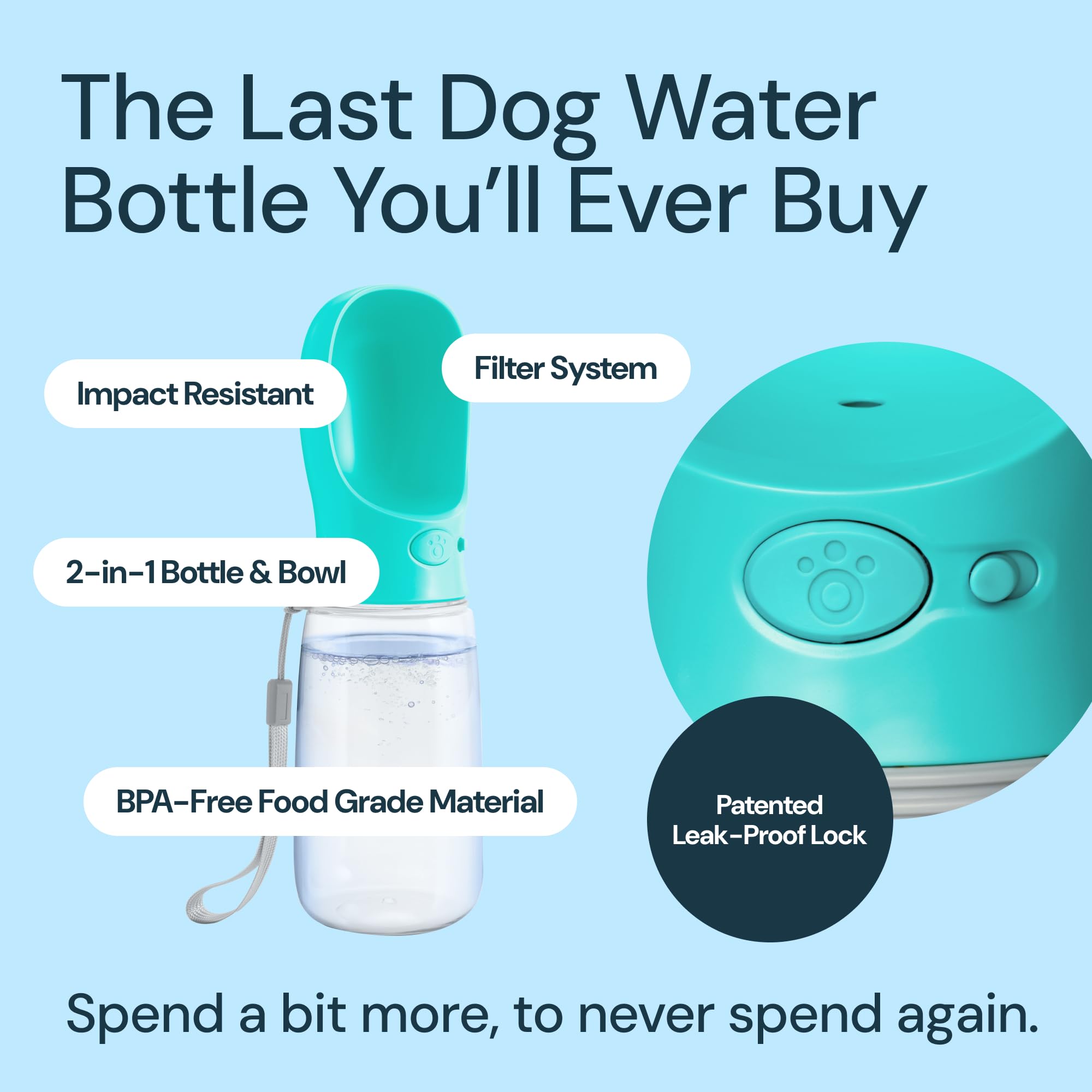 MalsiPree leak-proof lock blue demonstrates spill-free travel with pets.