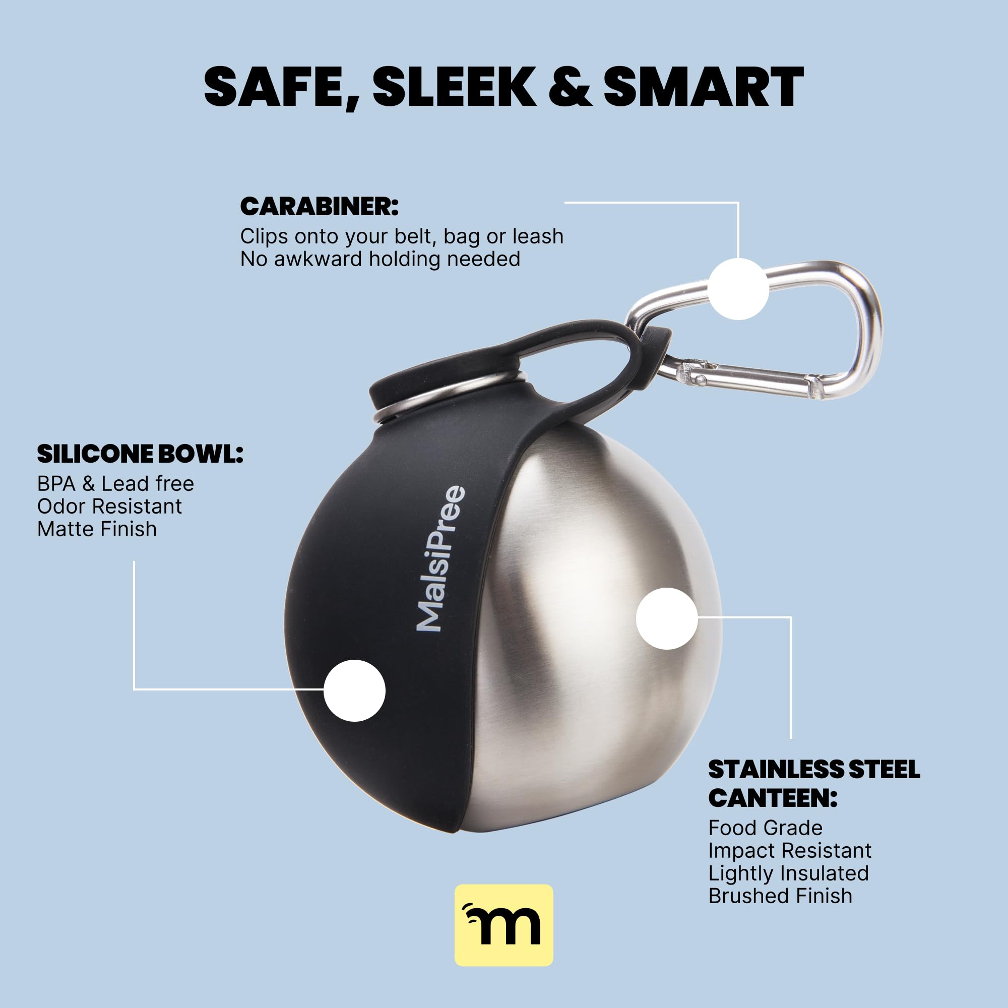 MalsiPree leak-proof insulated water bottle keeps your dog refreshed after hikes.