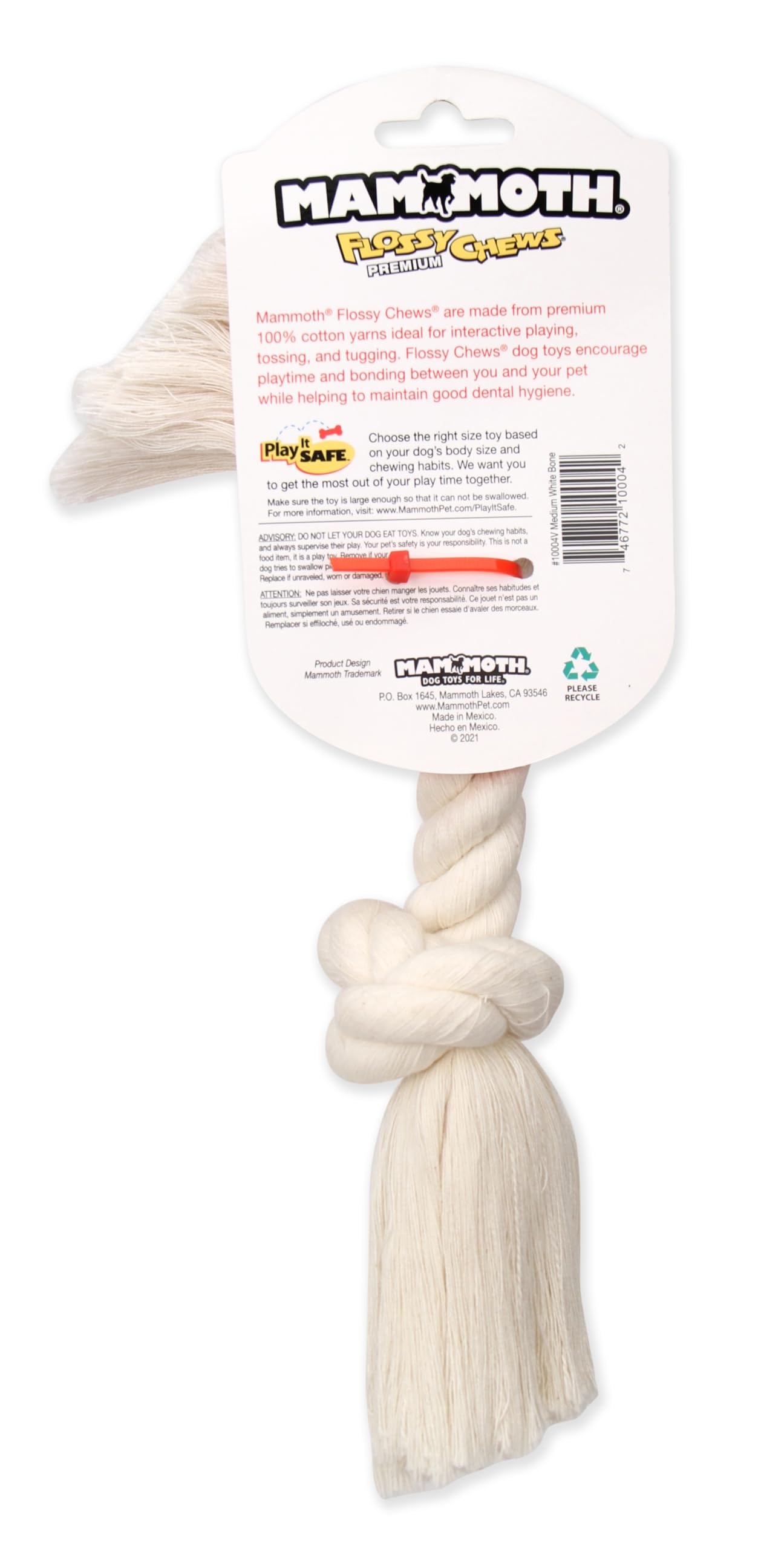 Mammoth Flossy Chews medium-size toy for dogs 30-50 pounds.