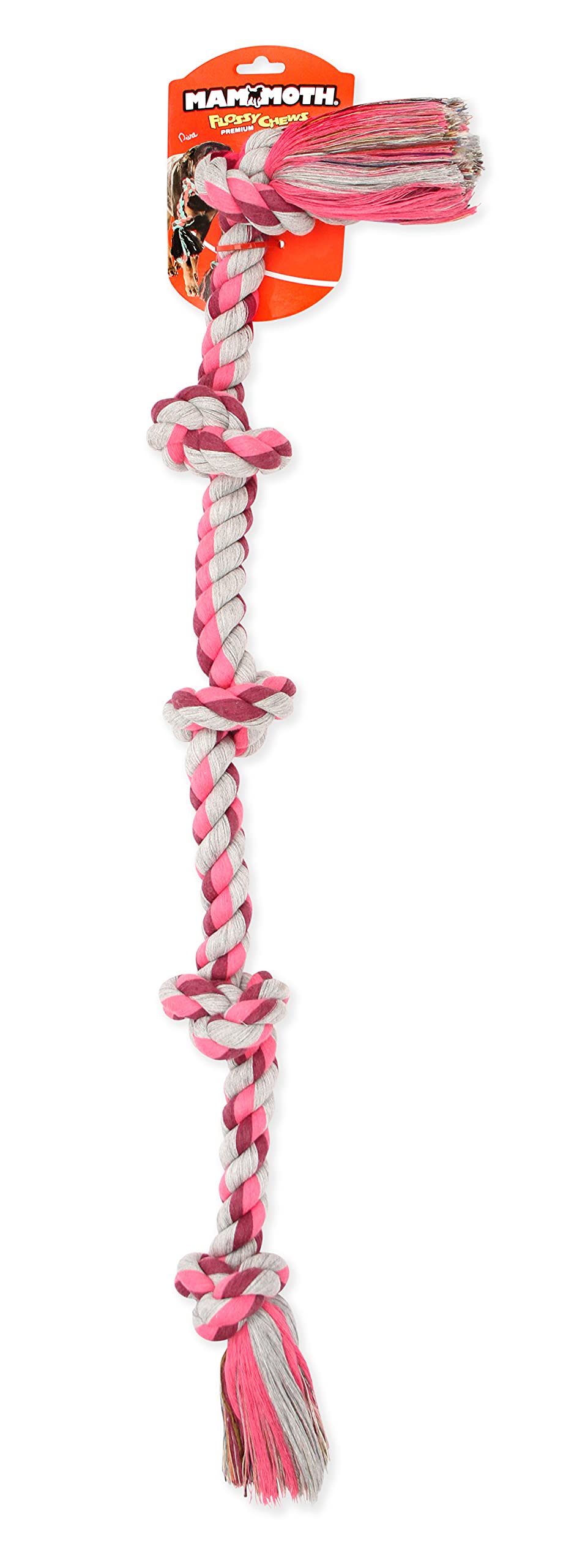 Mammoth Flossy Chews rope tug knots close-up surfaces ideal for chewing and tugging.