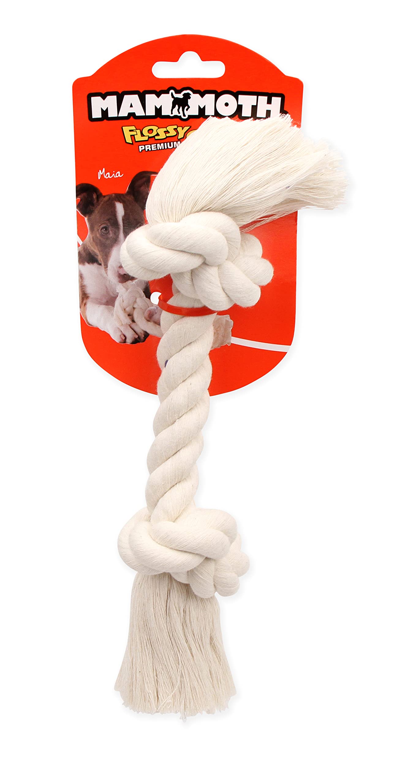 Mammoth Flossy Chews tug play rope emphasizes durable knots for tug-of-war.