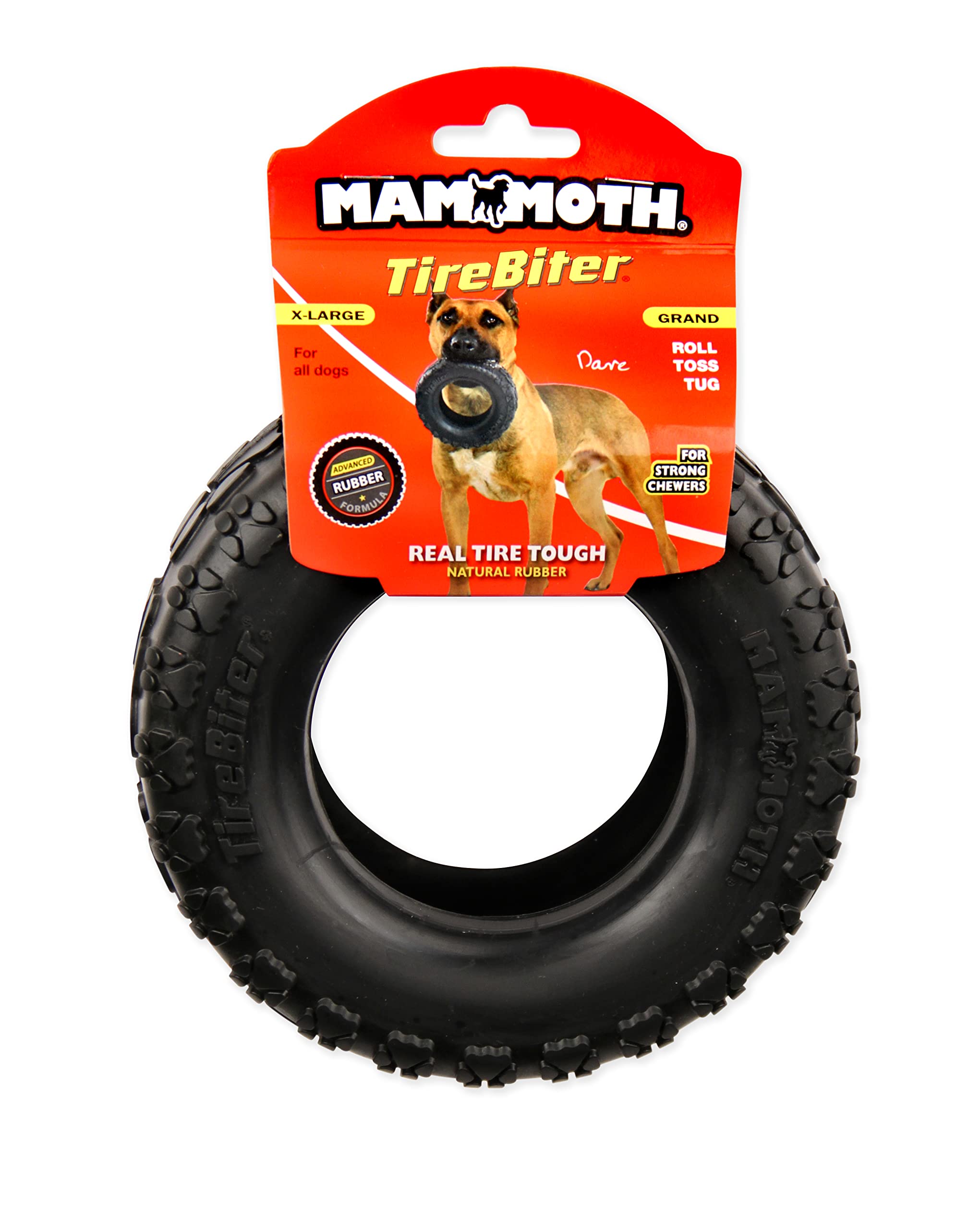 Mammoth TireBiterII textured surface enhances grip during interactive play.