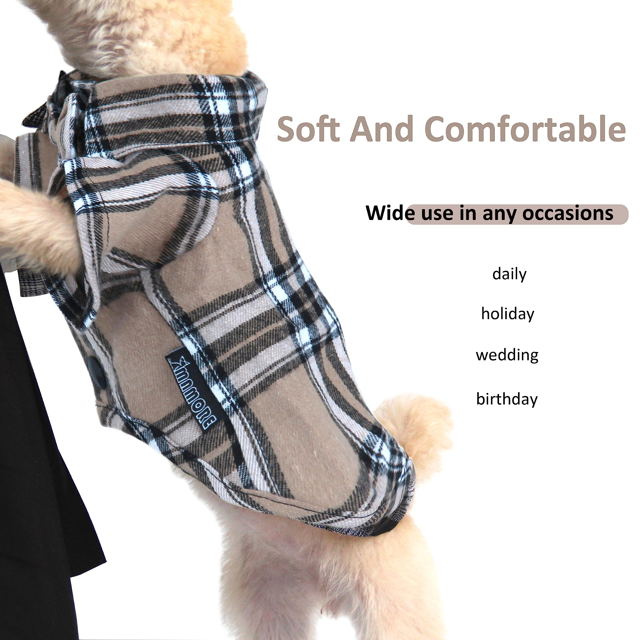 MAMORE plaid dog shirt snap closure enables easy dressing.