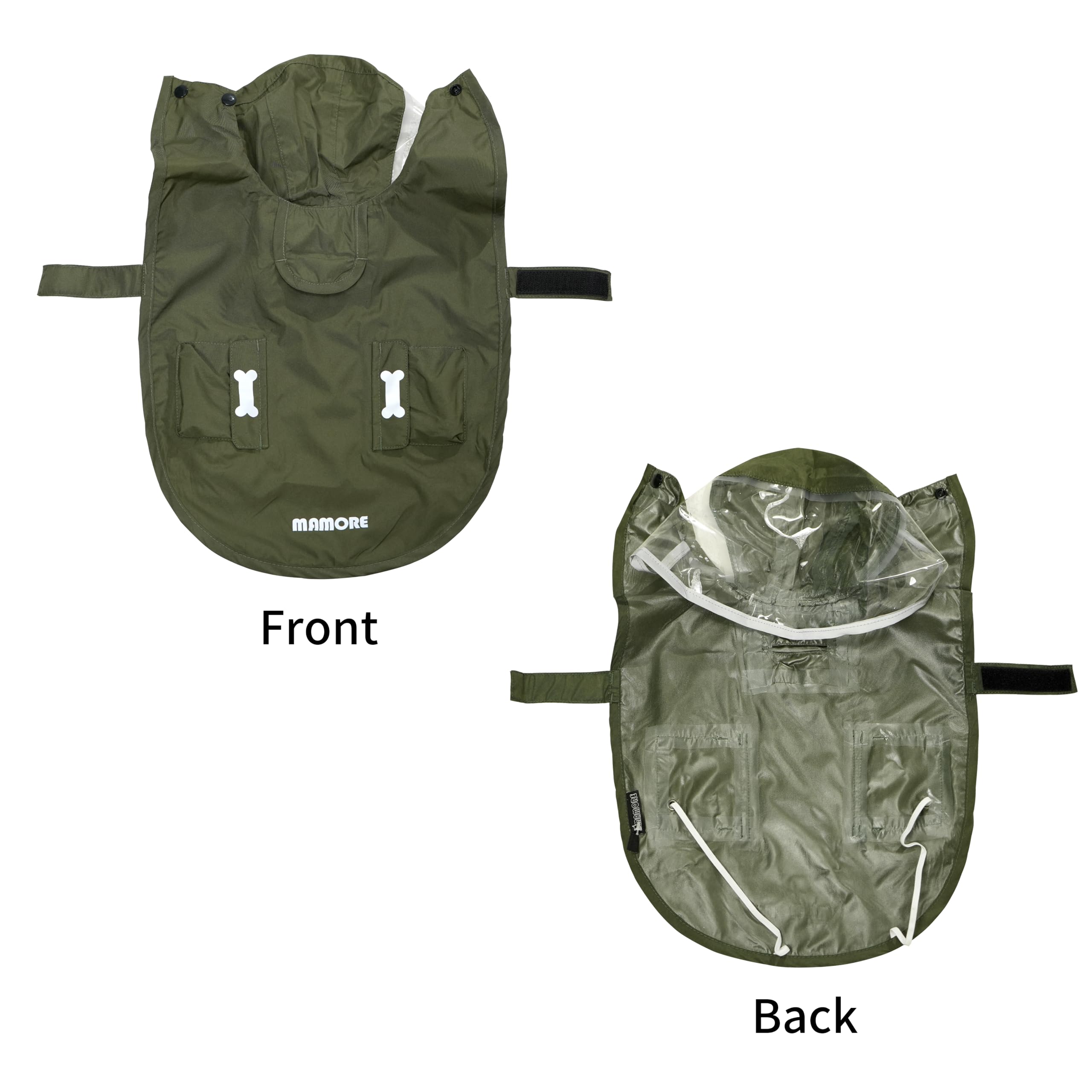 MAMORE raincoat back shows reflective strips for safer evening dog walks.