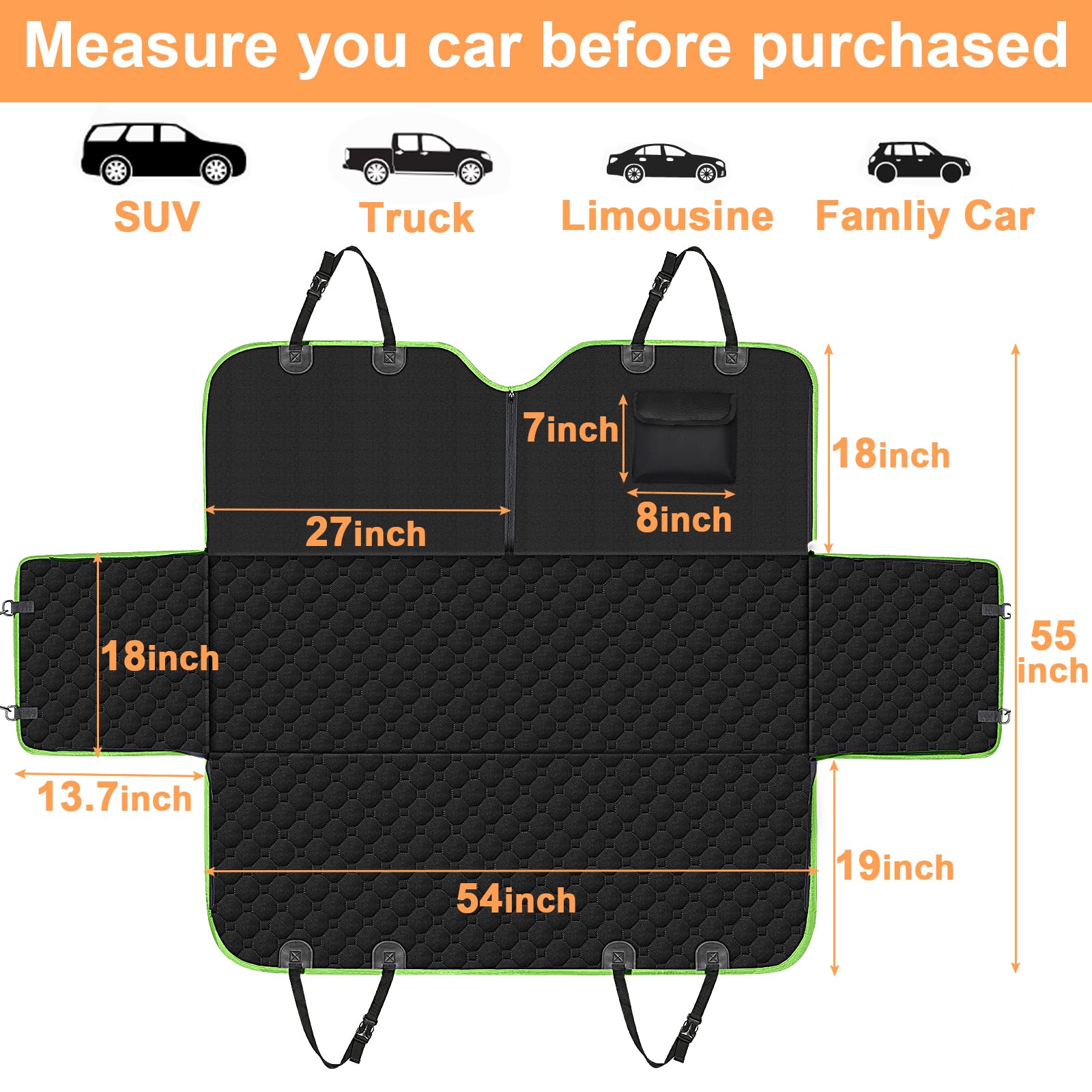 Mancro dog car seat cover 4-in-1 uses adapt to hammock, bench, trunk, or camping mat.