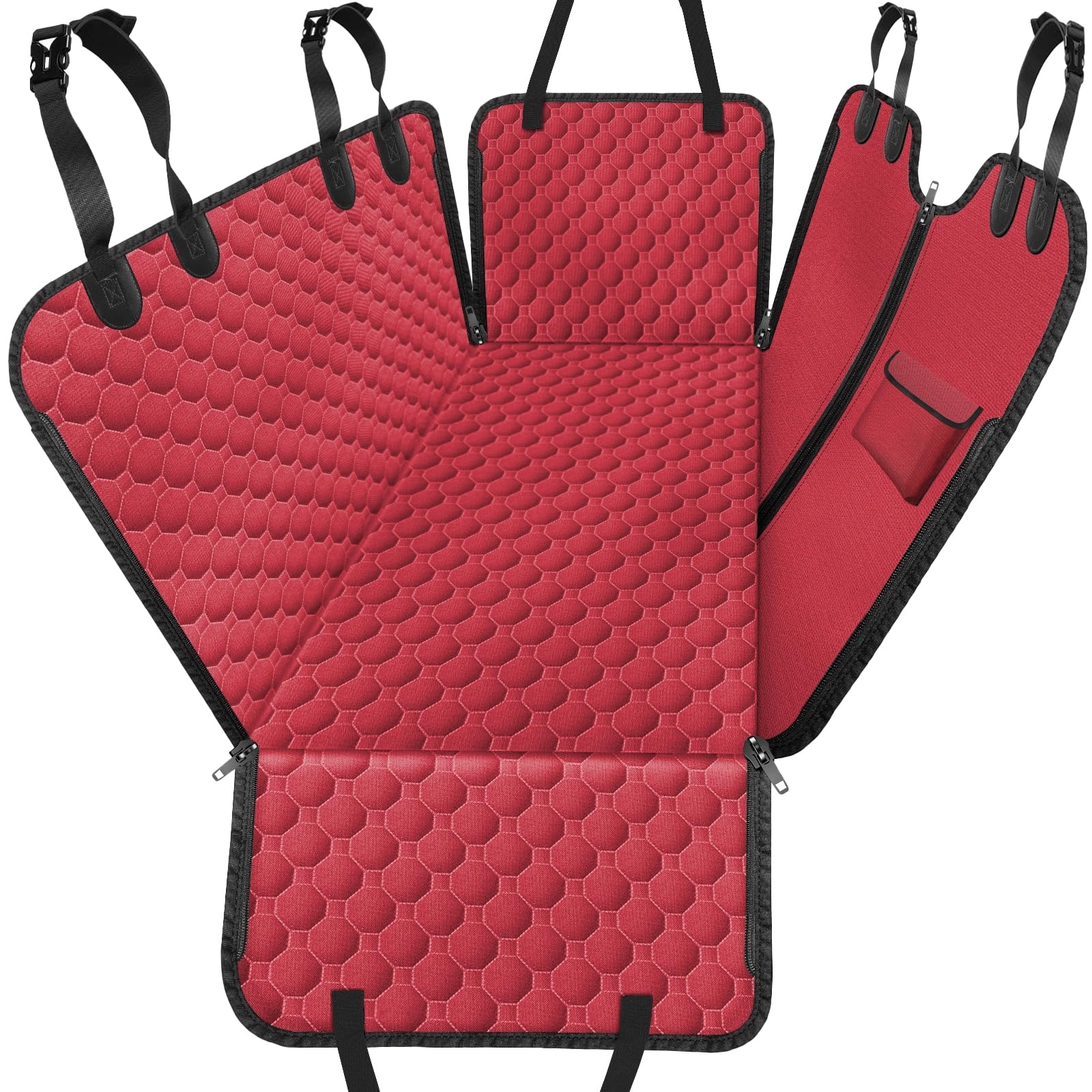 Mancro dog car seat cover back seat hammock in red protects seats during travel.