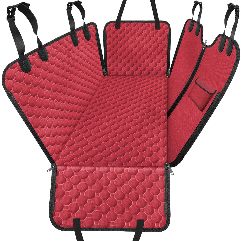 Mancro dog car seat cover back seat hammock in red protects seats during travel.
