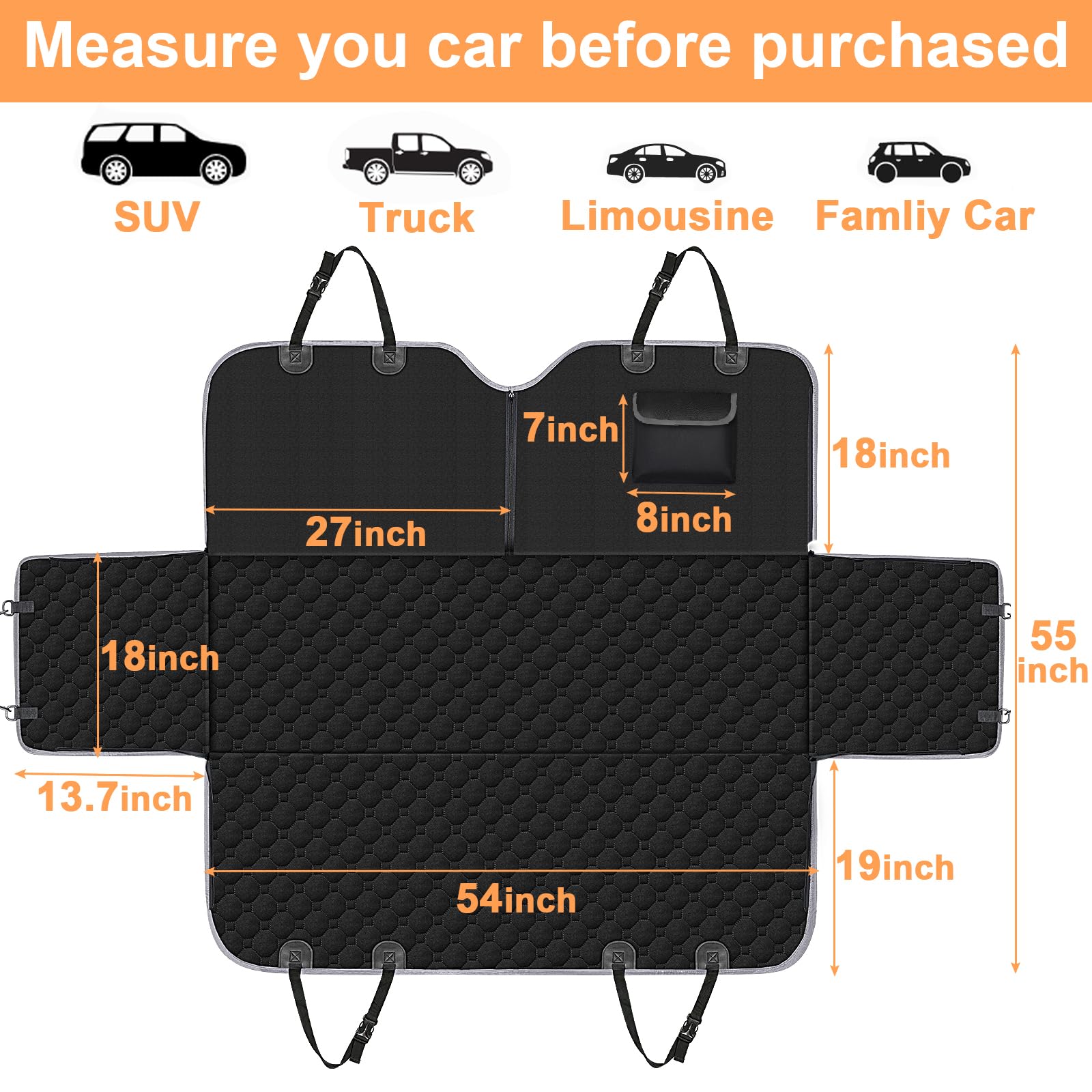 Mancro dog seat cover fits most vehicles at 54 x 55 inches
