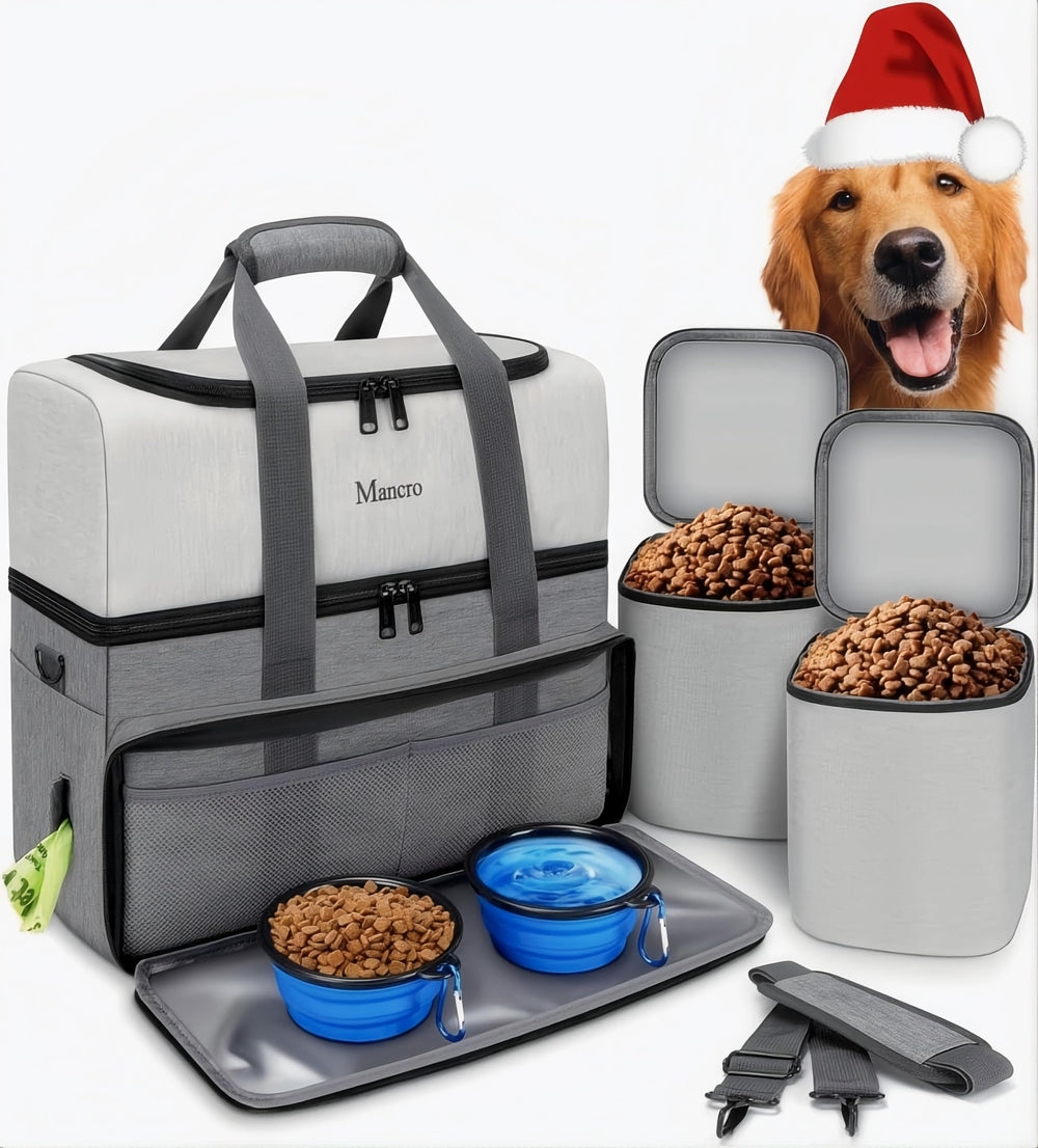 Mancro dual-layer dog travel bag front view showing organized space for toys.