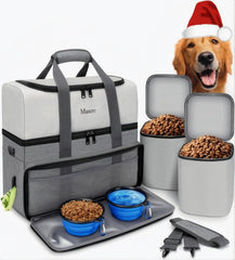 Mancro dual-layer dog travel bag front view showing organized space for toys.