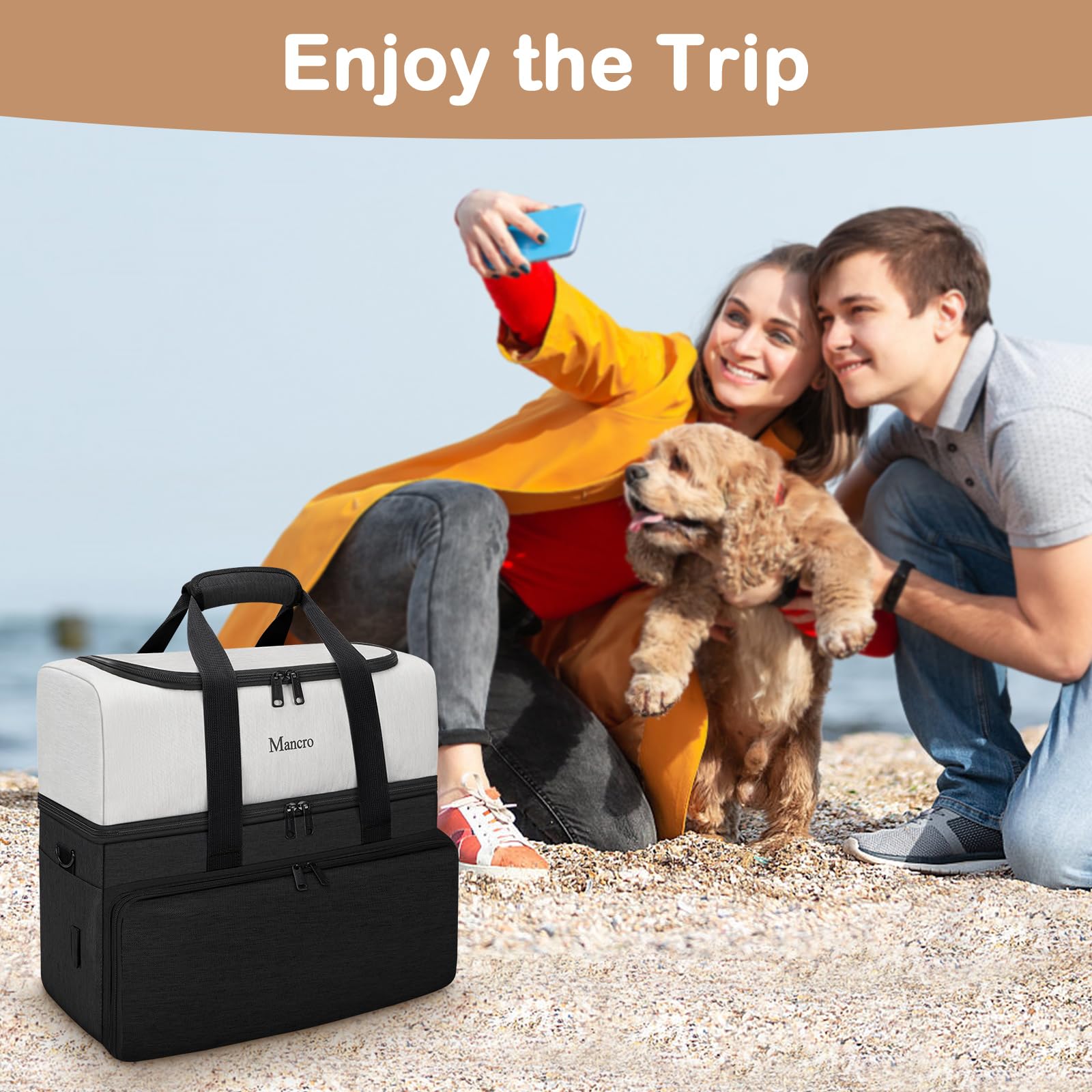 Mancro Dual Layers Dog Travel Bag back luggage belt for easy airport travel
