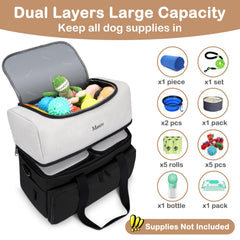 Mancro Dual Layers Dog Travel Bag down layer holds two large food containers for long trips