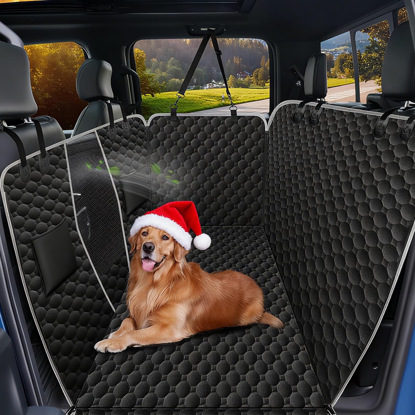 Mancro Floor Dog Hammock truck back-seat-cover keeps dirt contained on road trips.