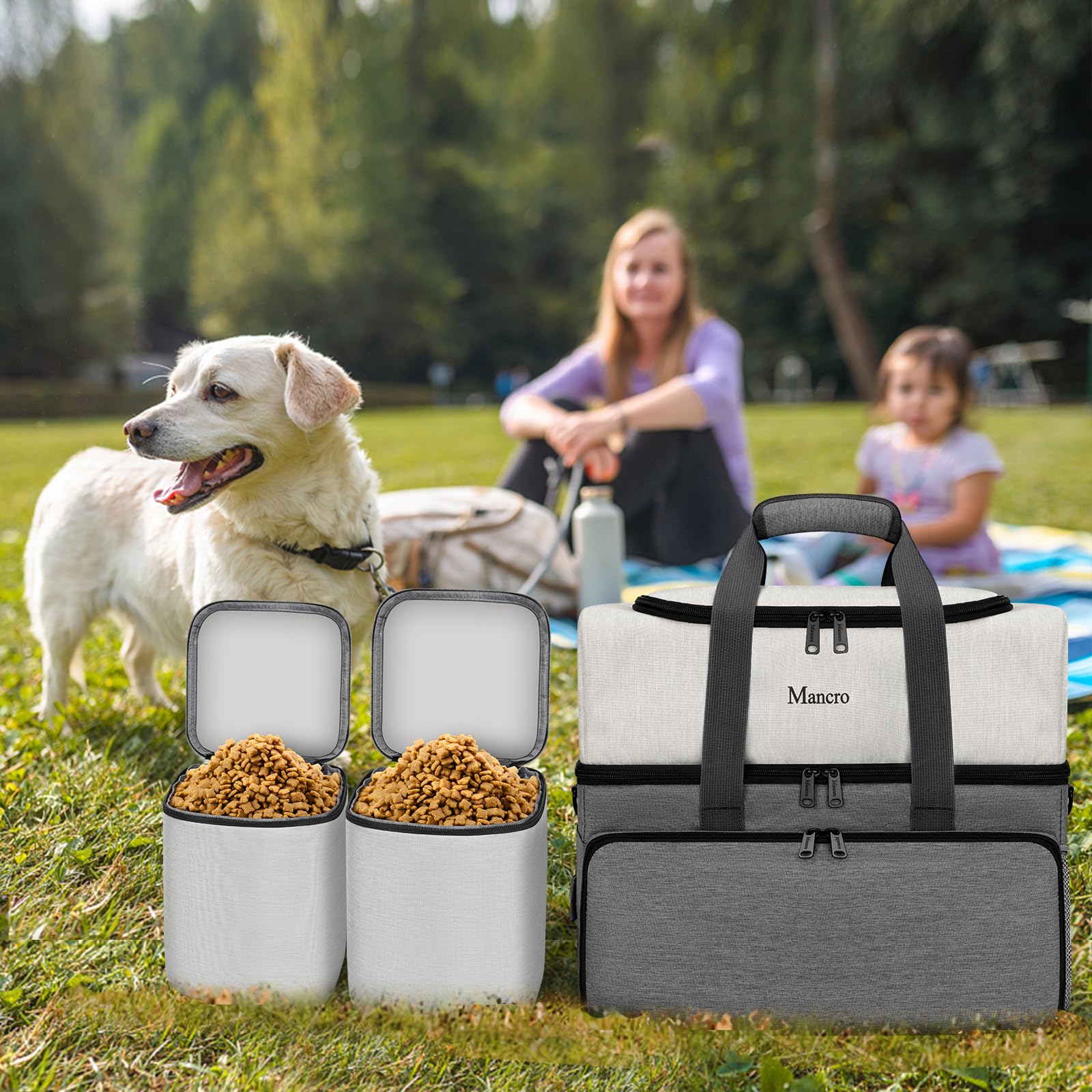 Mancro front feeding mat pocket opened for convenient meals anywhere.