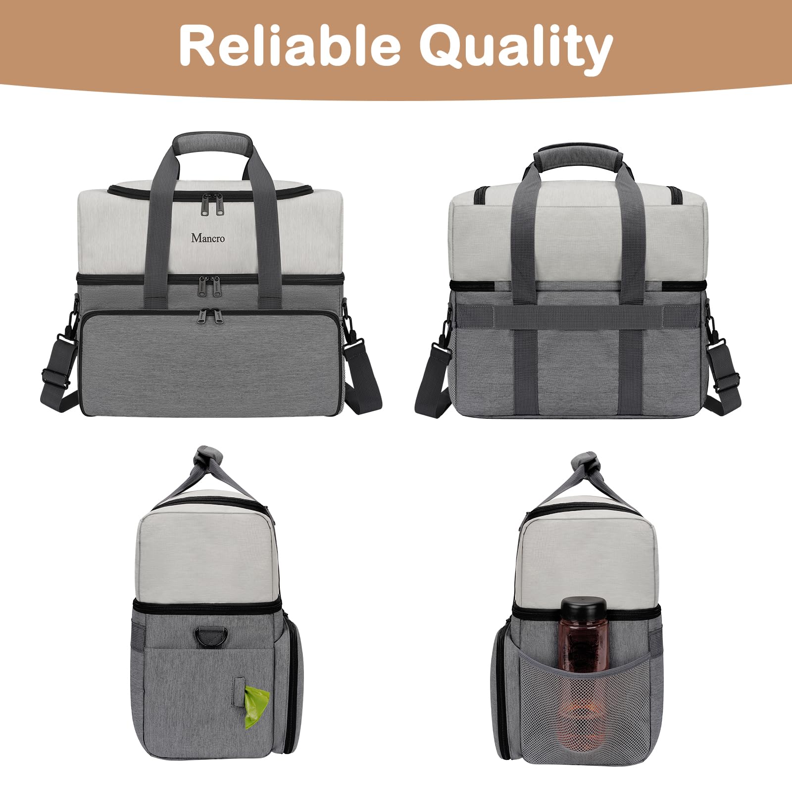 Mancro padded handle and adjustable strap for comfortable carry.