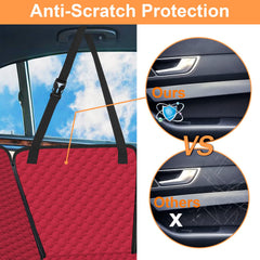 Mancro side flaps protection demonstrates extra barrier against door scratches during pets in car.