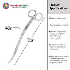 Mandala Crafts stainless steel aquarium scissors with rust-resistant coating for lasting tank maintenance.