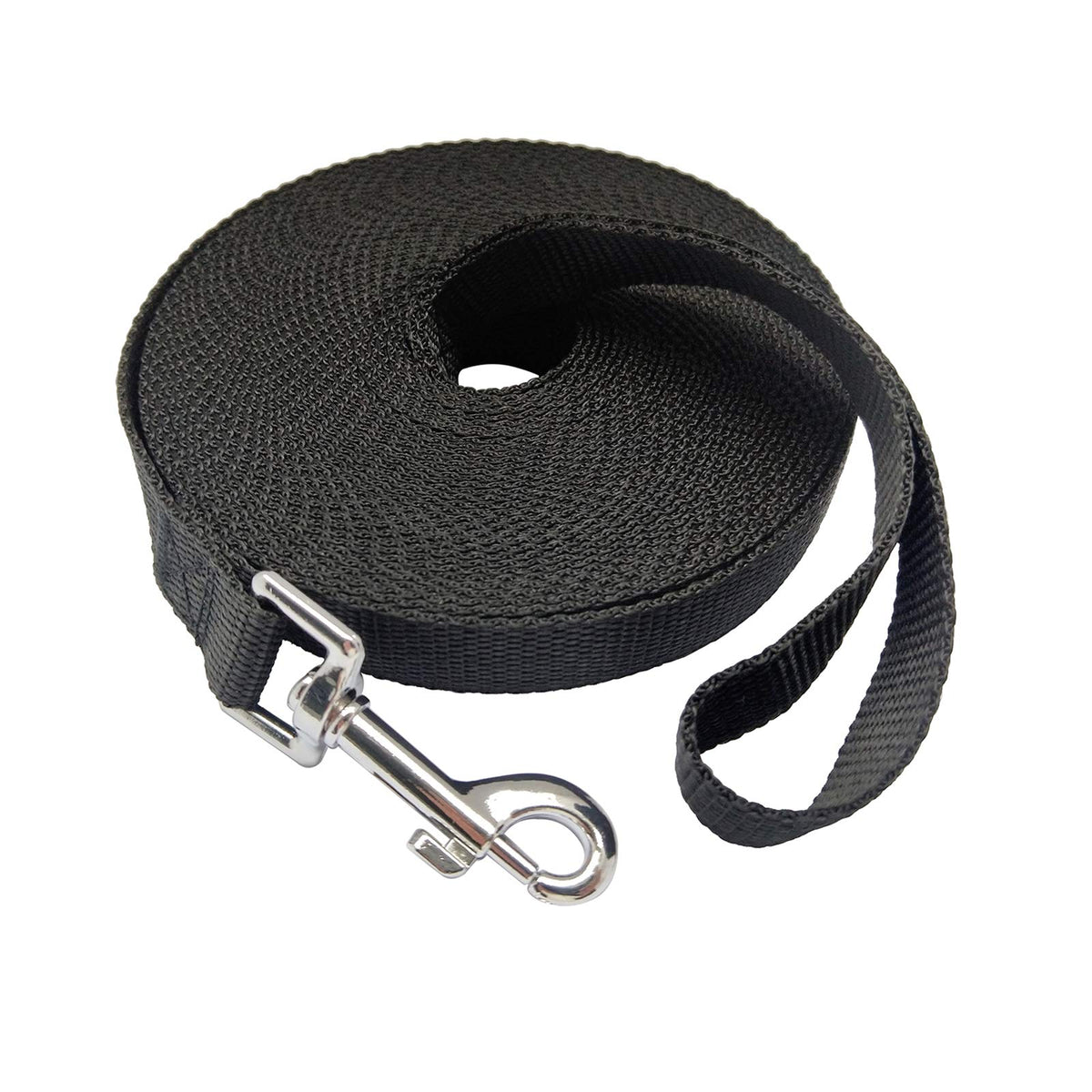 MANDAO nylon training leash 50ft black close-up shows the 360-degree swivel for tangle-free walks