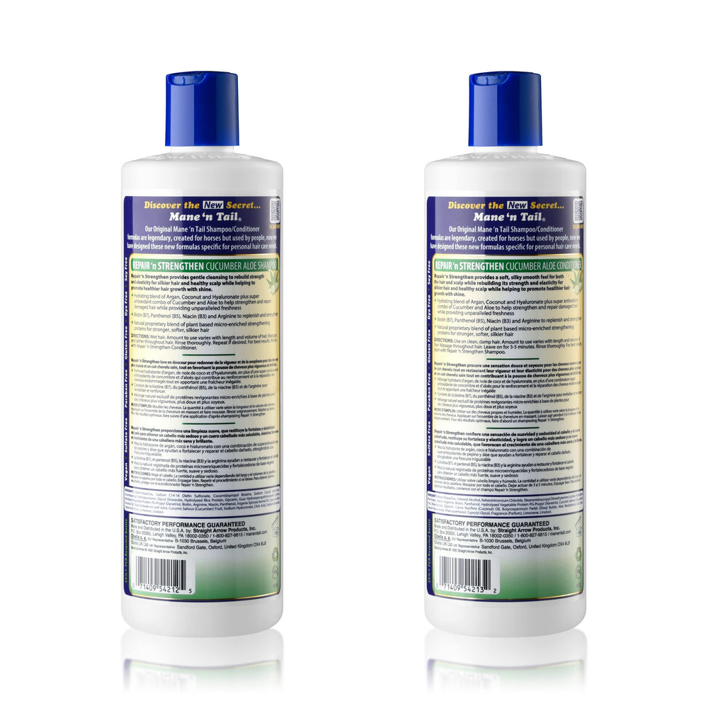 Mane 'n Tail Repair n Strengthen conditioner bottle promoting smoother, more manageable hair.