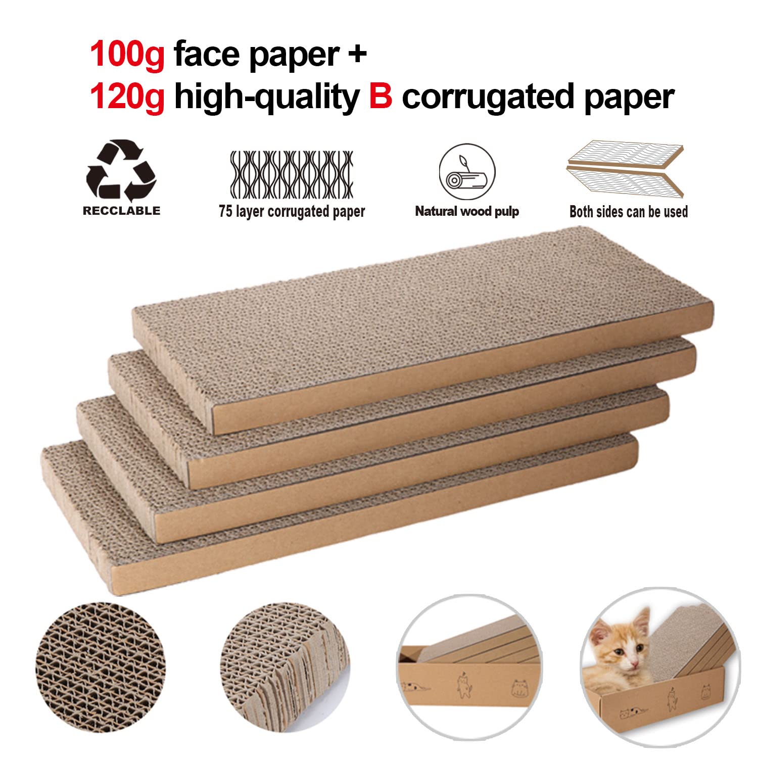 Mankaide high-density recycled cardboard highlights durability for claws and play.